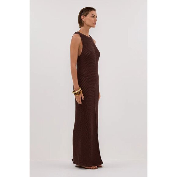 DISSH Bloom Chocolate Crochet Maxi Dress Knit Fitted Sleeveless Brown Large - Picture 3 of 14